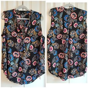 A&I black and floral sleeveless blouse